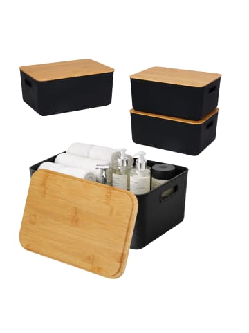 relaxdays 2 x Aufbewahrungsbox in Schwarz/ Natur – (B)36 x (H)16 x (T)25 cm