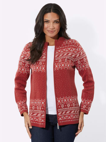 Sieh an! Jacquard-Strickjacke in kirsche-ecru-gemustert