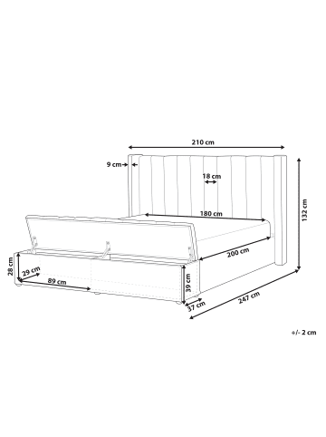 Beliani Doppelbett NOYERS in Grau - (W) 210 x (H) 132 x (L) 247 cm