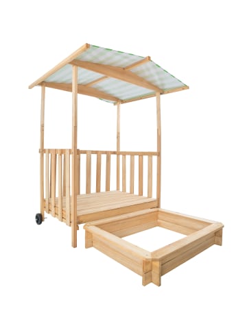 tectake Holzsandkasten, 106 x 105 x 137 cm, mit Sitzflächen und Sonnendach