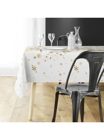Douceur d’Intérieur Tischdecke mit goldenen Schneeflocken, CONSTELLATION in Weiß, 300 x 150 cm