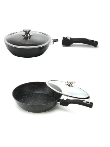 Cheffinger Aluguss Wok Bratpfanne Ø30cm mit Deckel in Schwarz