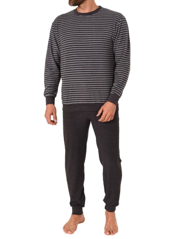 NORMANN Frottee Schlafanzug Bündchen Streifen - 67679 in grau