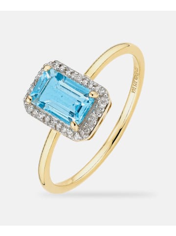 Diamant L'éternel Ring, mit Blautopas, 375 Gelbgold