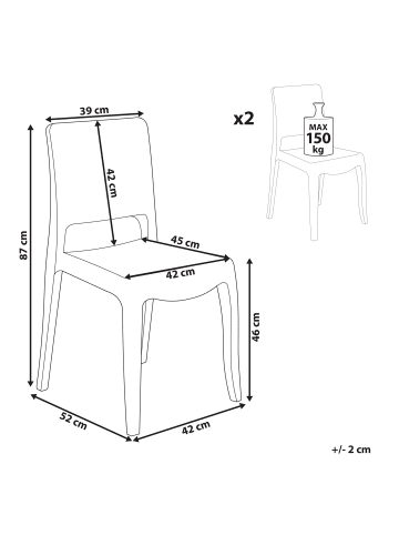 Beliani 2er-Set Bankettstuhl WESTBRIDGE in Transparent