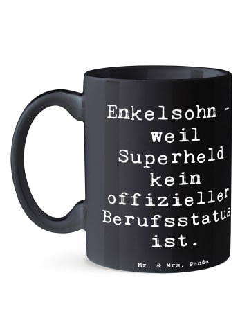 Mr. & Mrs. Panda Tasse Enkelsohn Held mit Spruch in Schwarz