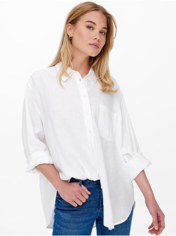 ONLY Oversized Basic Hemd Bluse Leinen Business Shirt ONLTOKYO in Weiß