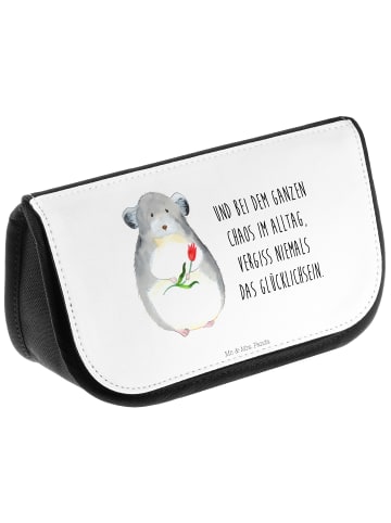 Mr. & Mrs. Panda Kosmetiktasche Chinchilla Blume mit Spruch in Weiß