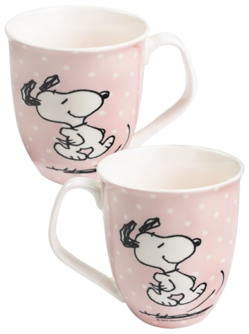 The Peanuts Snoopy Kaffeetasse mit Punkten Becher Keramik 280 ml in rosa