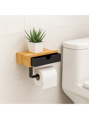 relaxdays Toilettenpapierhalter in Schwarz/Natur