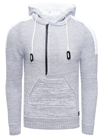 Rusty Neal 1/2 Zip Grobstrick Kontrast Kapuzen-Pullover in Grau