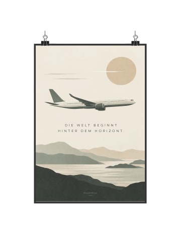 Wandbild Flugzeug minimalistisch Design mit Spruch in Weiß