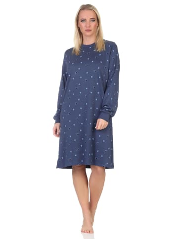 NORMANN Langarm Kuschel Interlock Nachthemd Langarm Sterne Optik - 87697 in blau-mel.