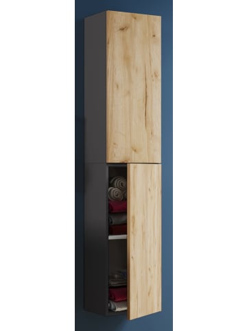 VCM Holz Badmöbel Bad Hochschrank Badschrank Lendas in Anthrazit / Honig-Eiche