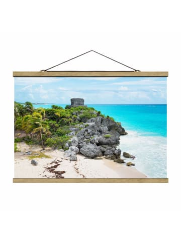 WALLART Stoffbild mit Posterleisten - Karibikküste Tulum Ruinen in Grün