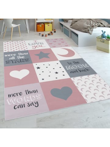 KADIMA DESIGN Kinderteppich Patchwork Kinderzimmer schmutzabweisend in Pink