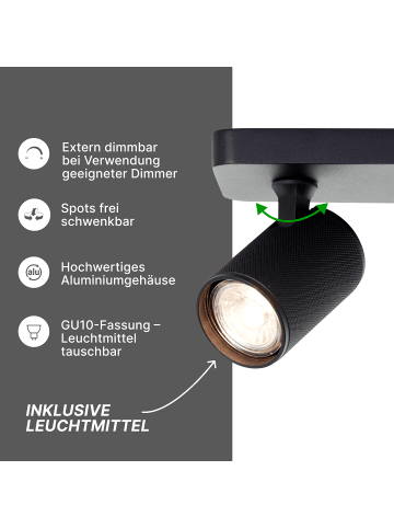 Brilliant Marty LED-Deckenstrahler, 2-flammig, Sand-Schwarz, dimmbar, schwenkbar