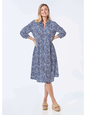 GOLDNER Blusenkleid mit Print und 3/4-Arm in royalblau / weiß / gemustert