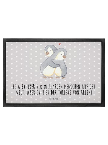 Mr. & Mrs. Panda Schmutzmatte Pinguine Kuscheln mit Spruch in Grau Pastell