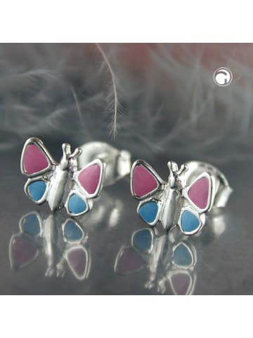 Gallay Ohrstecker Ohrring 7x8mm Kinderohrring Schmetterling hellblau-pink Silber 925 in silber