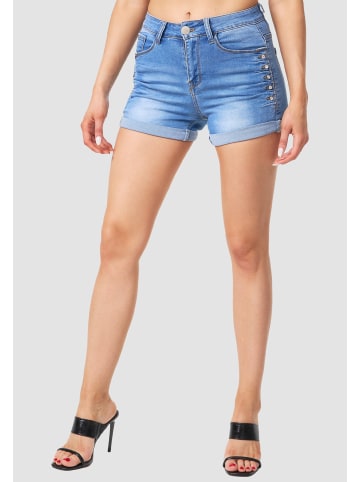 MiSS RJ High Waist Denim Jeans Shorts Bermuda Stretch Hose mit Spitze in Blau