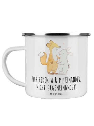 Mr. & Mrs. Panda Emaille Tasse Konflikte friedlich lösen mit Spruch in Weiß