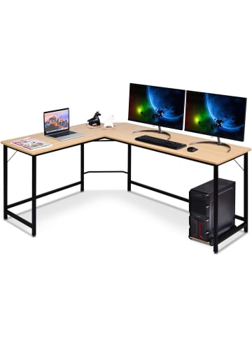 COSTWAY Computertisch L-Form 168 x 125 x 74 cm in Hellbraun