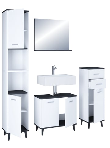 VCM  4-tlg. Komplett Badmöbel Badschrank Set Landos l in Weiß / Anthrazit
