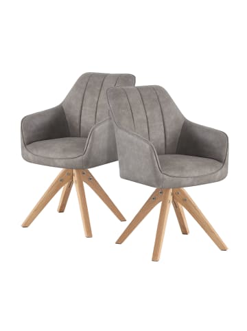 DUBI Möbel 2er-Set: Drehstuhl THOMAS-ELLY in Wildleder-Grau - (B)57 x (H)85 x  (T)62 cm