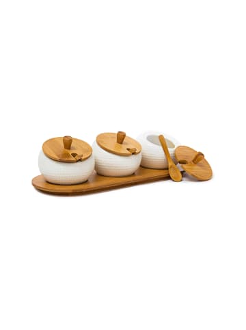 relaxdays Gewürzhalter Jiao in Natur/Weiß - (B)30,5 x (H)8,5 x (T)12 cm