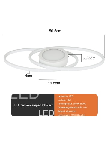 ZMH Deckenleuchte LED 2-flammige oval in weiß dimmbar 48W Schlafzimmerlampe L 50cm