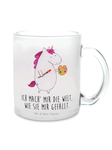Mr. & Mrs. Panda Teetasse Glas Einhorn Künstler mit Spruch in Transparent