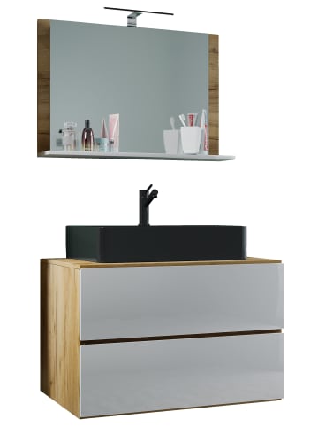 VCM 3-tlg Waschtisch Badmöbel Lendas 80 cm M Schublade in Honig-Eiche / Weiß