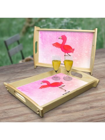 Mr. & Mrs. Panda Holztablett Flamingo Yoga ohne Spruch in Aquarell Pink