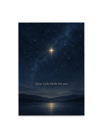 Trauerkarte Stern still Design mit Spruch in Weiß