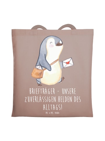 Mr. & Mrs. Panda Tote Bag Briefträger Helden mit Spruch in Braun Pastell