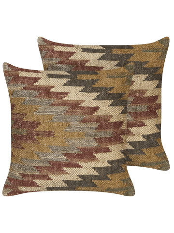 Beliani 2er-Set Dekokissen DEEPOR in Bunt/Beige/Rot