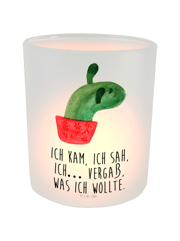 Mr. & Mrs. Panda Windlicht aus Glas Kaktus Mama mit Spruch in Transparent