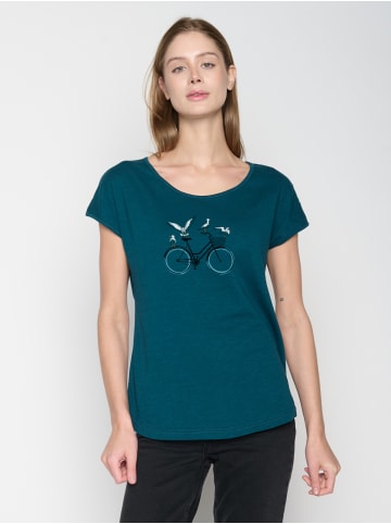 GreenBomb T-Shirt Bike Seagulls in Petrol Green