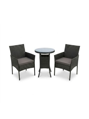 3-tlg. Gartenmöbel-Set "Rattan" in Schwarz