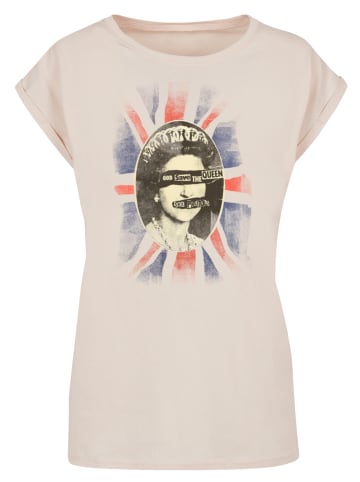 F4NT4STIC Extended Shoulder T-Shirt Sex Pistols God Save The Queen in Whitesand