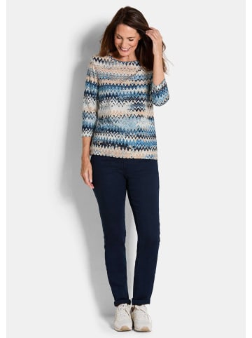 GOLDNER Halbarm-Viskosebluse, Zickzack-Design in blau / gemustert