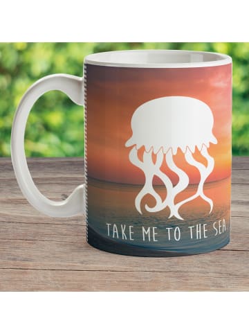 Mr. & Mrs. Panda Tasse Qualle mit Spruch in Sonnenuntergang