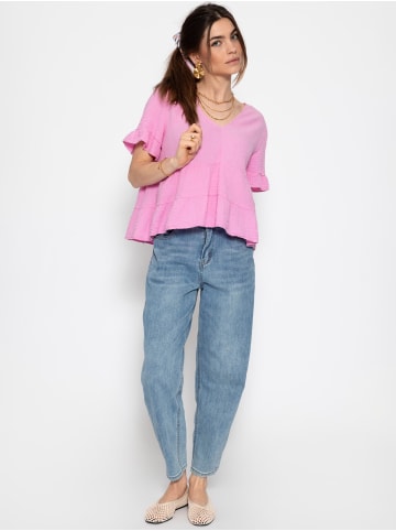 SASSYCLASSY Musselin Shirt mit Volants in Rosa