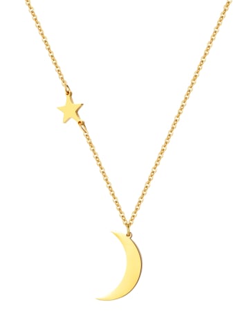 Hey Happiness Vergold. Kette Mond und Stern Anhänger Edestahl in Gold - (L) 51-56 cm