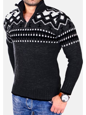 RESLAD Strickpullover Troyer Norweger in dunkegrau