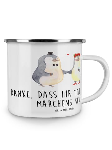 Mr. & Mrs. Panda Camping Emaille Tasse Gastgeschenke Märchen mit... in Weiß