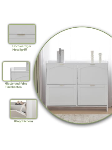 ABRIHOME Schuhschrank mit 4 Klappenfächern in Weiß