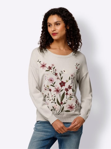 Heine Feinstrickpullover in hellgrau-khaki-gemustert