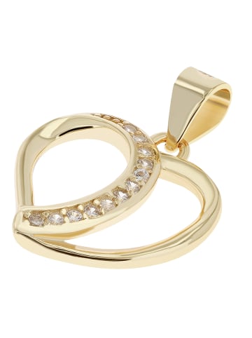 Adeliás Damen Anhänger – Herz Gravuranhänger aus 925 Silber mit Zirkonia in gold